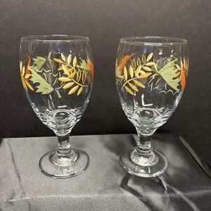 Libbey Fall/Autumn‎ Leaves 7" Stem  Water/Wine Goblets - set of 2